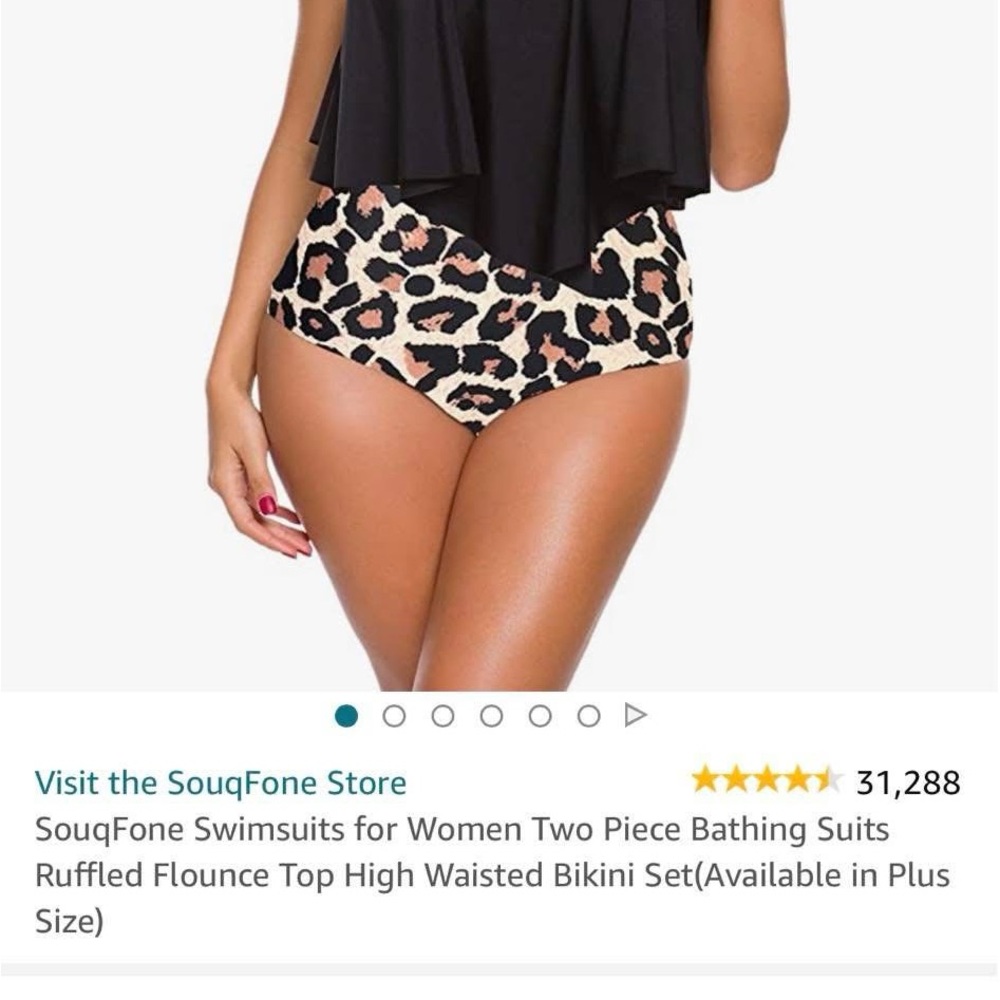 Two pairs of Black High-Waisted Ruffle Bikini Swim Suits